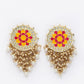 Mandala Pattern Floral Pink and Yellow Meenakari Drop Earrings for Womens by House of Ree | Swadesiicart