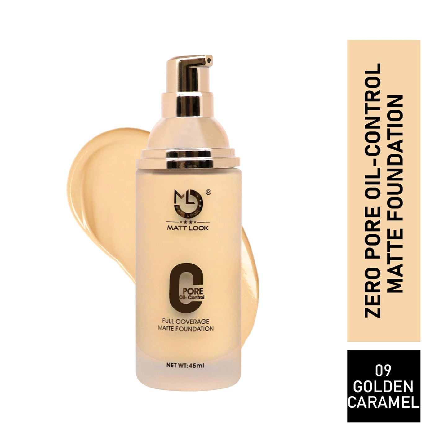 Matt Look Zero Pore Oil Control Full Coverage Matte Foundation - Golden Caramel - Swadesiicart