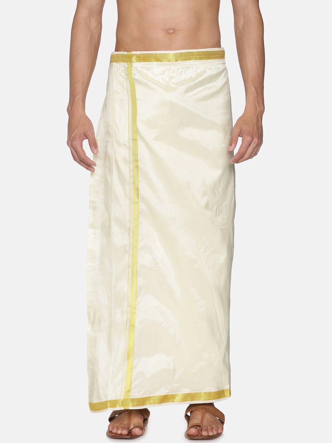 Sethukrishna Men Cream-Coloured Solid Readymade Dhoti | Swadesiicart