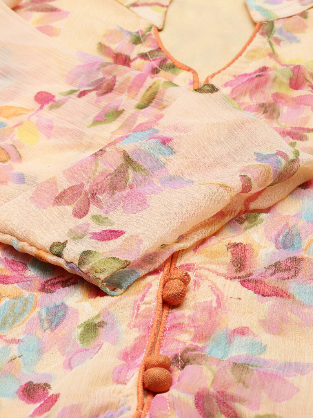 Souchii Peach-Coloured Floral Layered Chiffon Beautiful A-Line Midi Dress - Swadesiicart