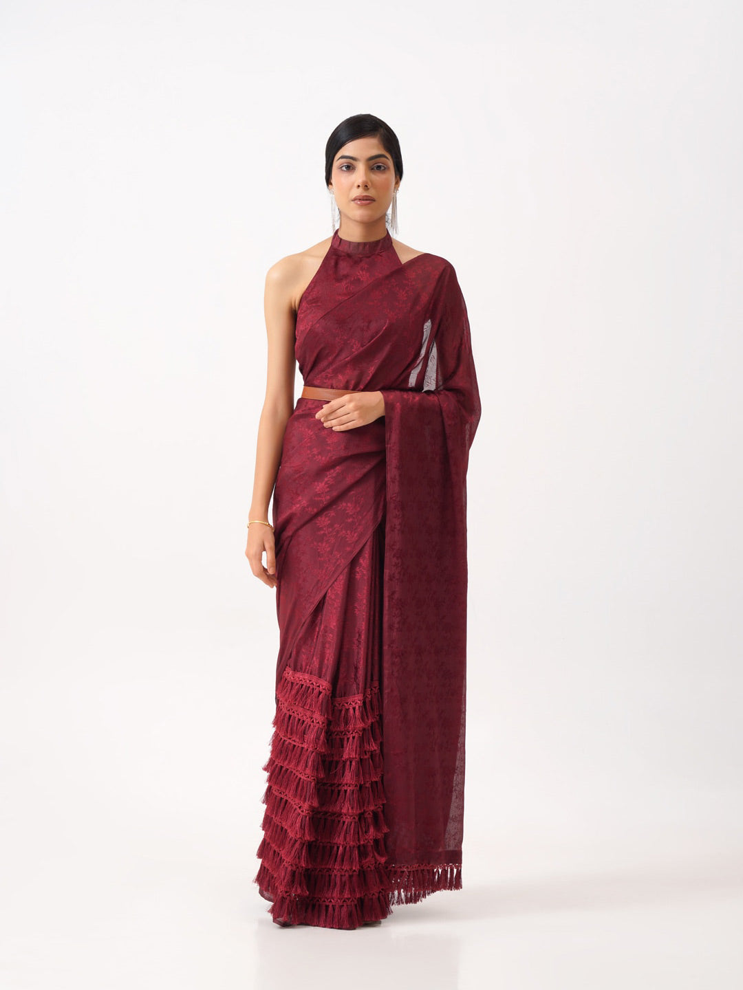 Tikhi Imli Maroon Woven Design Saree | Swadesiicart