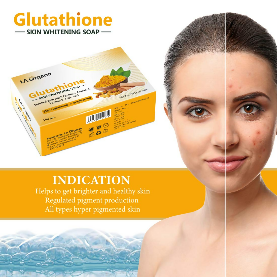 LA Organo Glutathione Haldi Chandan Skin Lightening & Brightening Soap | Swadesiicart