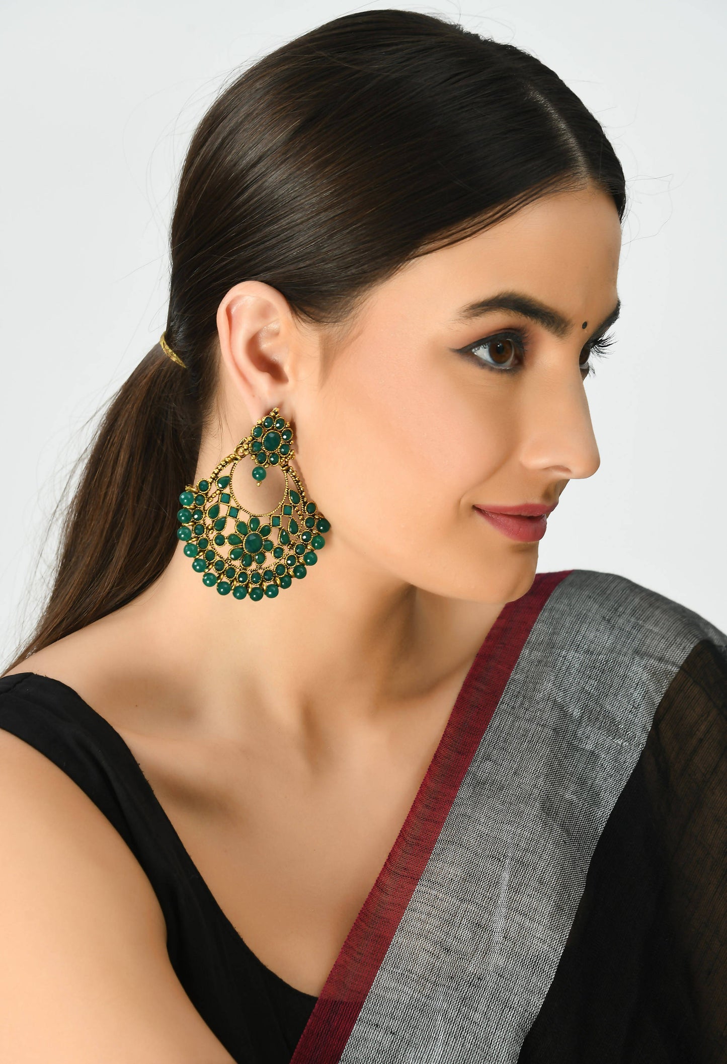 Mominos Fashion Johar Kamal Golden And Green Beaded Earrings - Swadesiicart