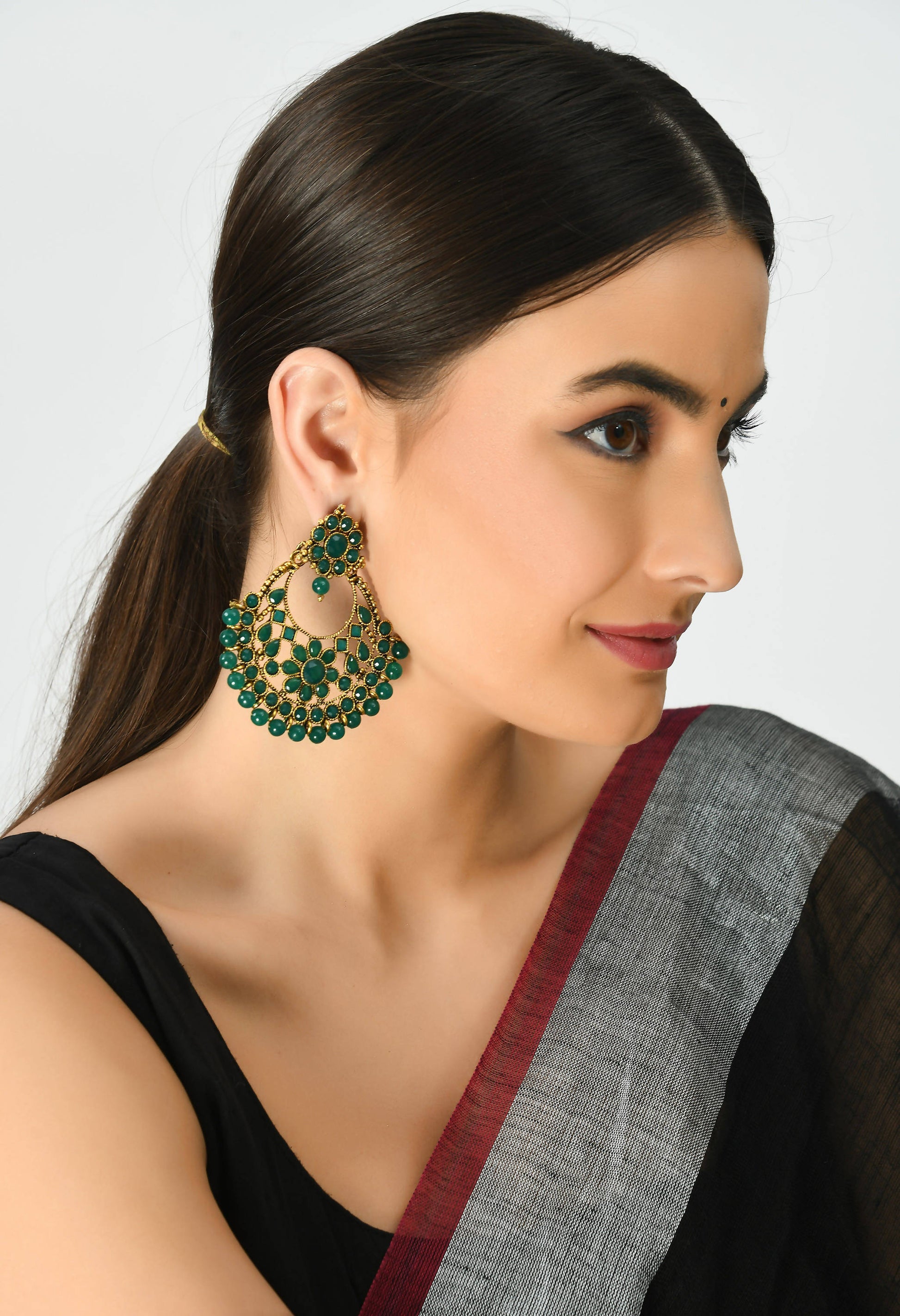 Mominos Fashion Johar Kamal Golden And Green Beaded Earrings - Swadesiicart