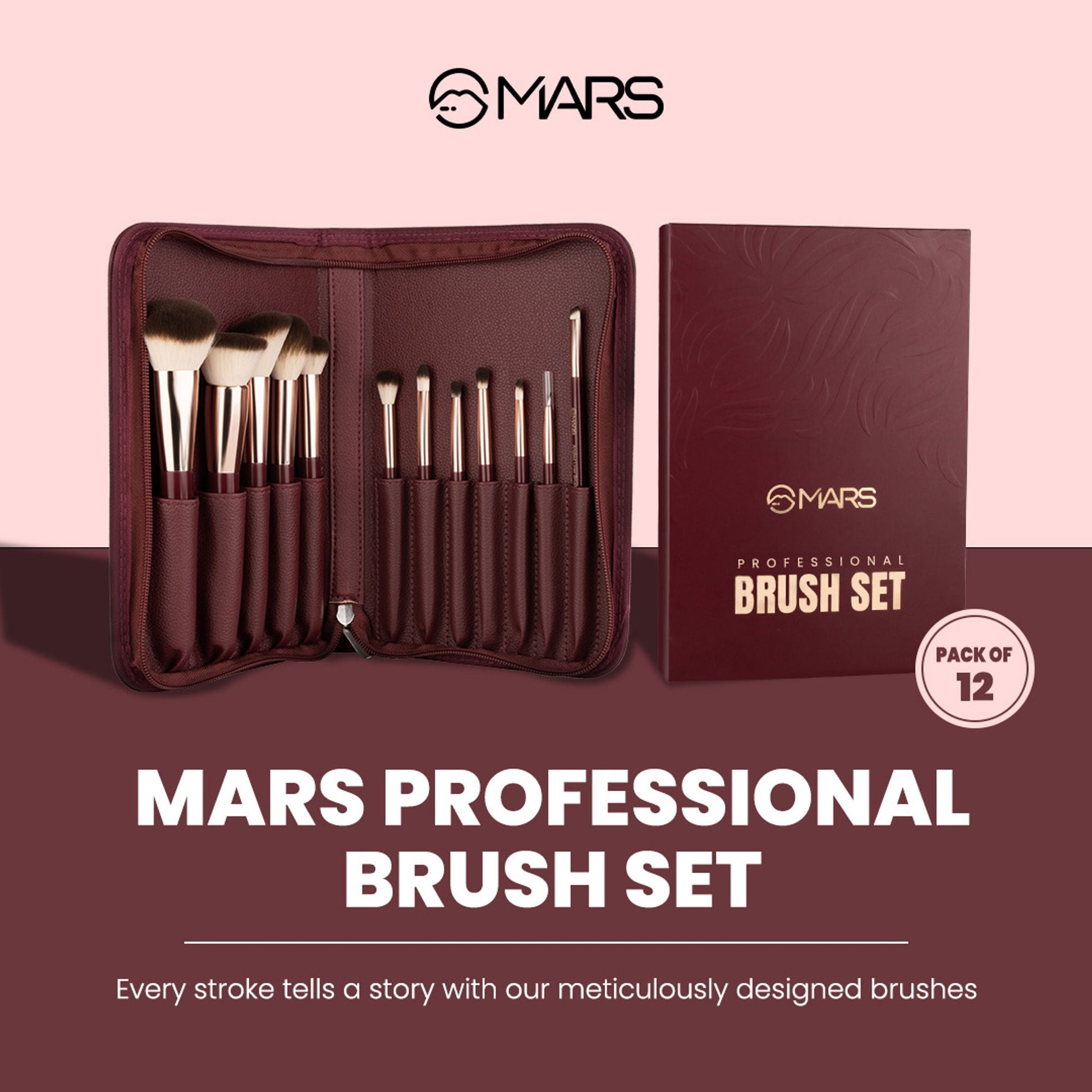 MARS Cosmetics Professional Makeup Brush - Set Of 12 - Swadesiicart