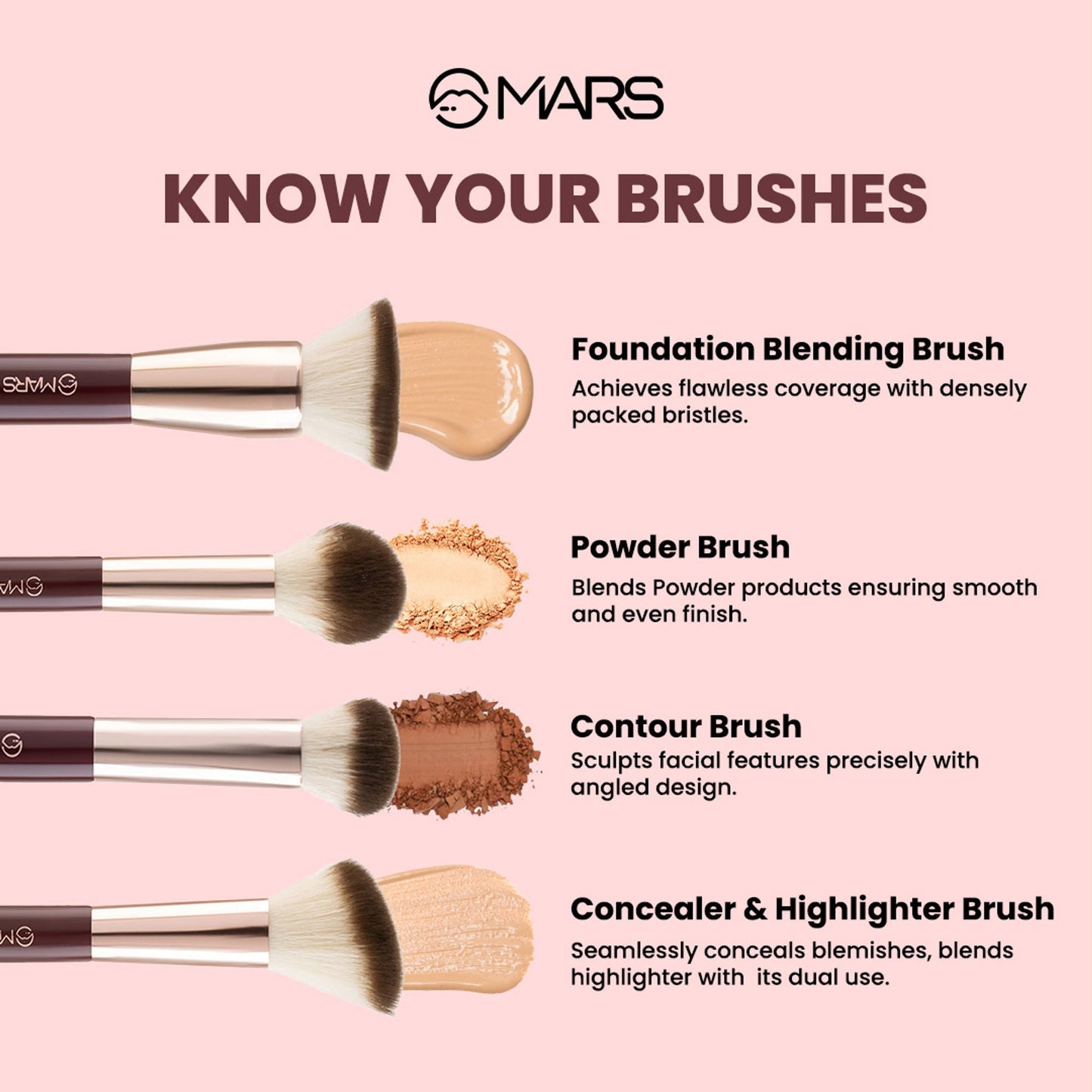MARS Cosmetics Professional Makeup Brush - Set Of 12 - Swadesiicart