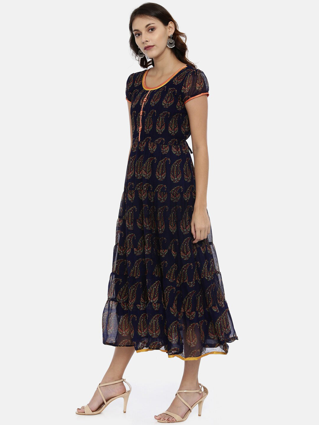Souchii Women Navy Blue Printed Fit And Flare Dress - Swadesiicart