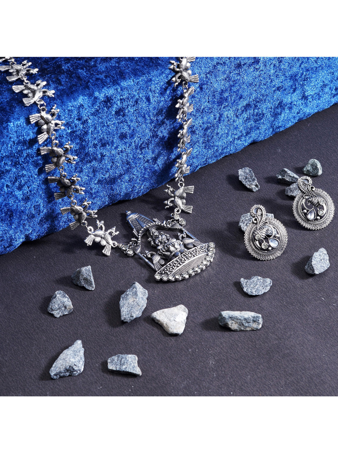 Cardinal Silver-Toned Oxidised Long Jewellery Set Jewellery Set - Swadesiicart