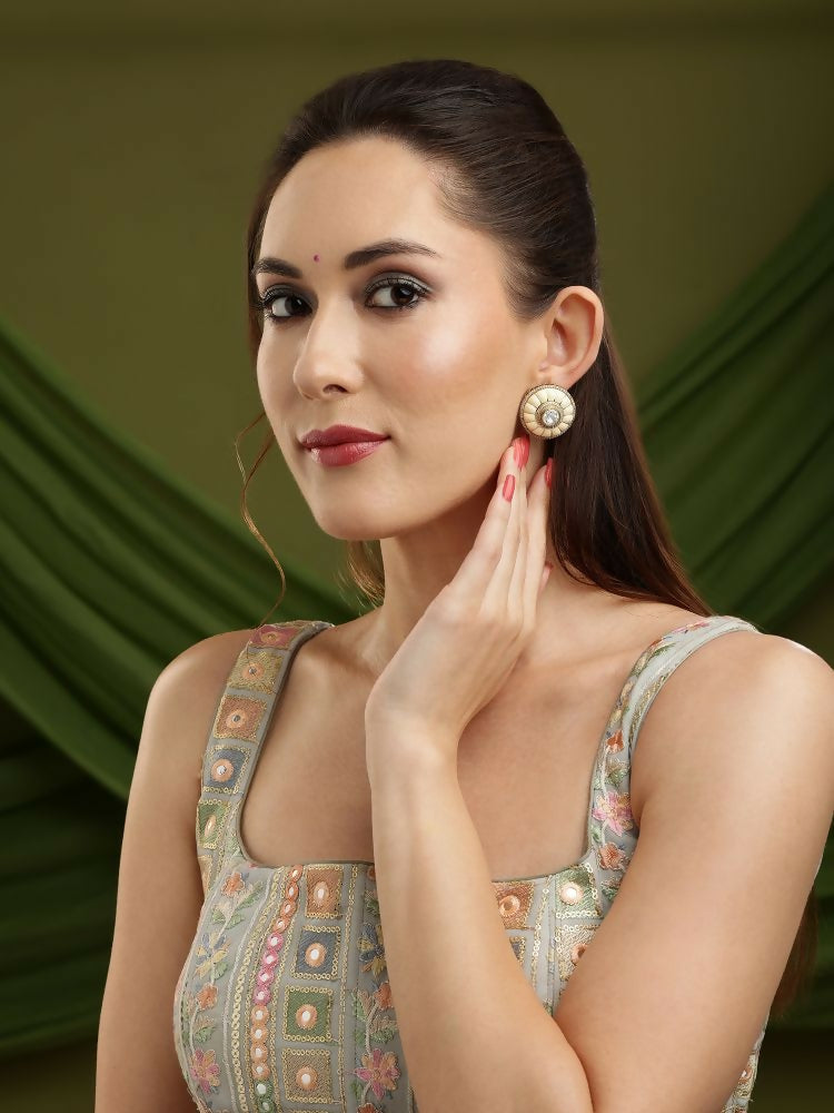 Women's Kundan Pearl earrings - Ruby Raang | Swadesiicart