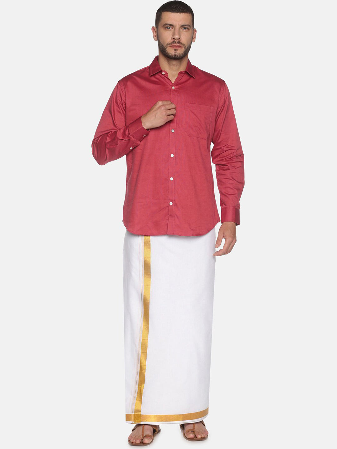 Sethukrishna Men White & Gold-Coloured Solid Cotton Dhoti | Swadesiicart