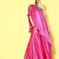 InWeave Women's Pink Green Brocade Satin Oneshoulder Kurta Set - Swadesiicart