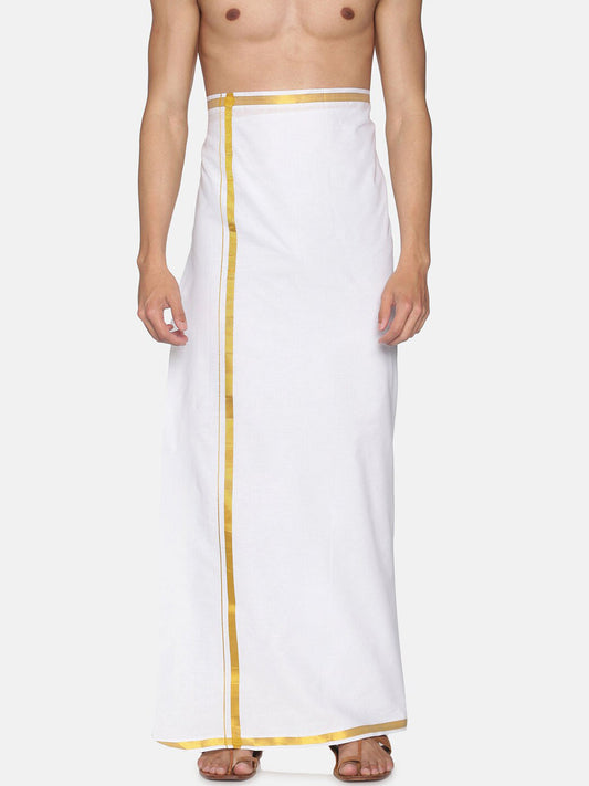 Sethukrishna Men White Solid Cotton Dhoti (GENIE-67335) | Swadesiicart