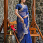 Tikhi Imli Blue Embroidered Organza Saree | Swadesiicart