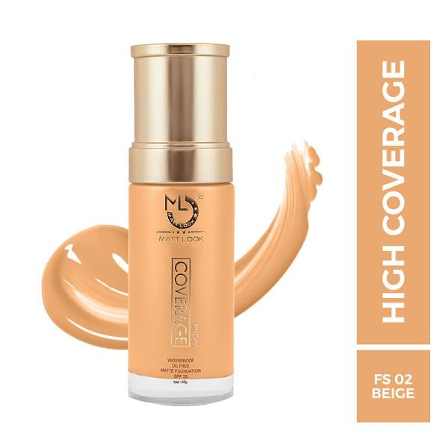 Matt Look High Coverage Waterproof Oil Free Matte SPF 25 Foundation - Beige - Swadesiicart