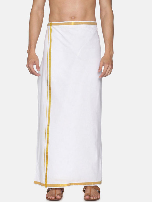 Sethukrishna White Solid Readymade Cotton Dhoti For Men | Swadesiicart