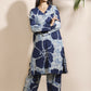 Breathables Women’S Loungewear Long Kurta Co-Ord Set Cotton Blue Floral Print