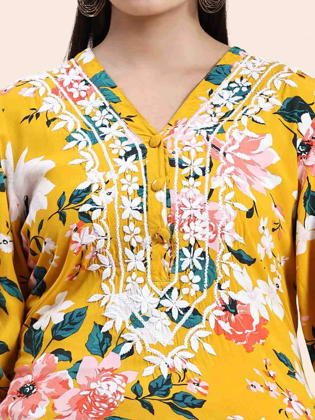 HOUSE OF KARI Floral Printed Chikankari Regular Straight Pure Cotton Kurta with Trousers | Swadesiicart