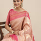 Saree Mall Peach-Coloured Ethnic Motifs Zari Silk Blend Banarasi Sarees | Swadesiicart