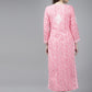 ADA Women Pink & White Floral Chikankari Cotton Handloom Kurta | Swadesiicart