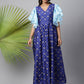Ahalyaa Women Royal Blue Poly Silk Gold Paste Printed Dress | Swadesiicart