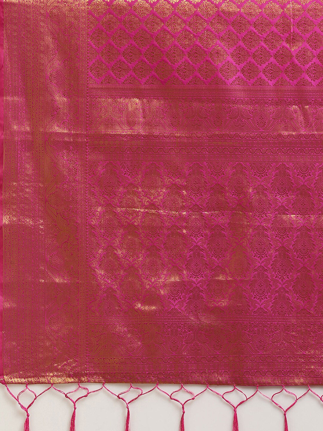 Saree Mall Pink & Gold-Toned Woven Design Zari Silk Blend Banarasi Saree | Swadesiicart
