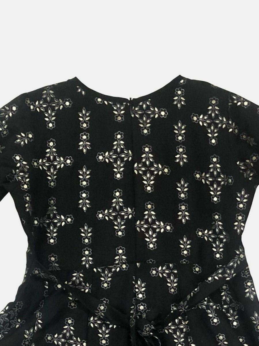 Ahalyaa Black Chanderi Gold Foil Printed Kids Dress For Girls | Swadesiicart