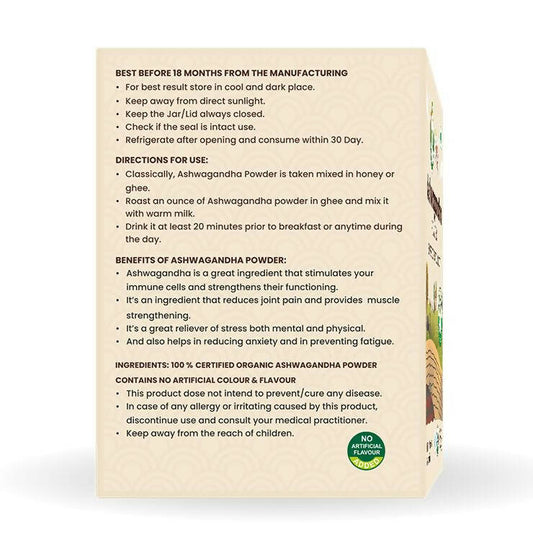 Nutriorg Certified Organic Ashwagandha Powder - Swadesiicart
