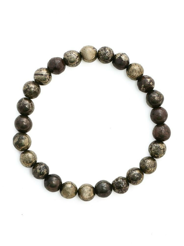 Pyrite Metal Black Round Elastic Bracelet - Ruby Raang | Swadesiicart