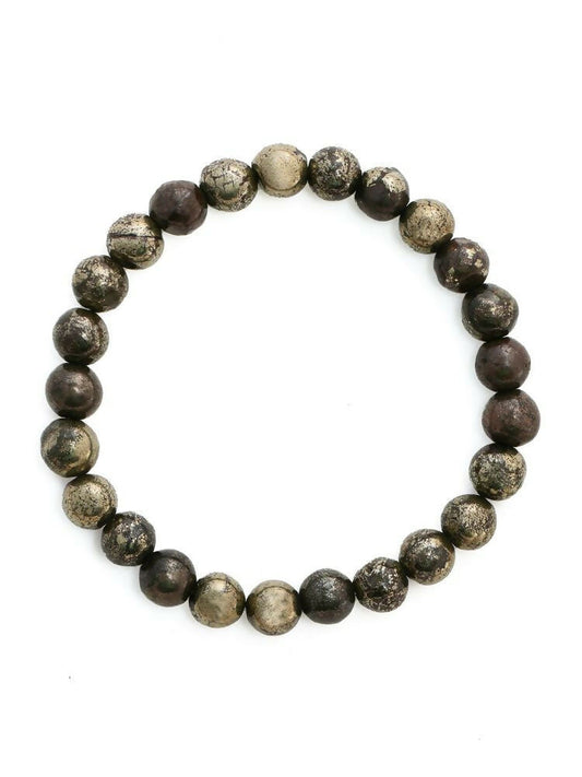 Pyrite Metal Black Round Elastic Bracelet - Ruby Raang | Swadesiicart