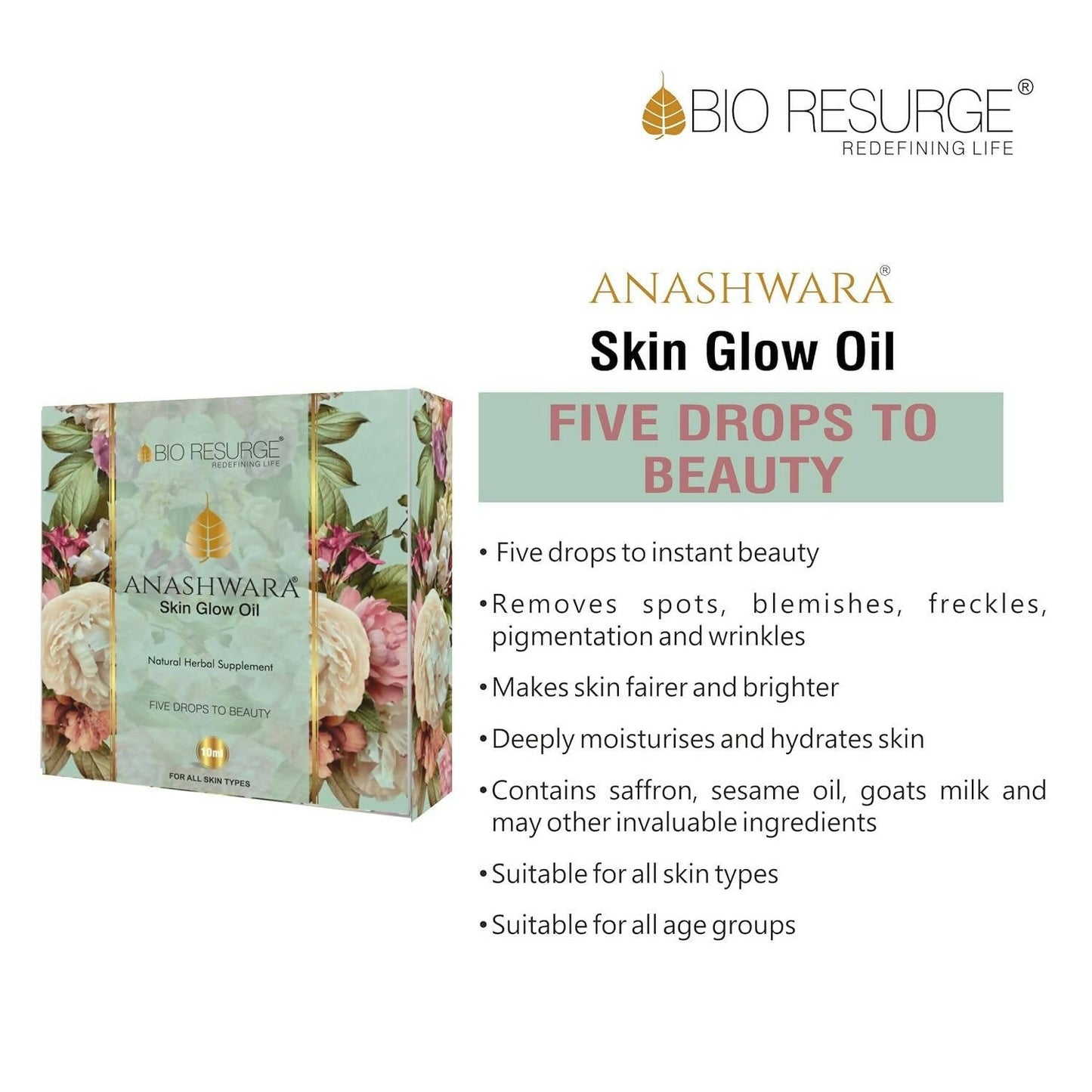 Bio Resurge Life Anashwara Skin Glow Oil | Swadesiicart