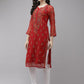ADA Women Red Embroidered Regular Chikankari Kurta with Trousers | Swadesiicart