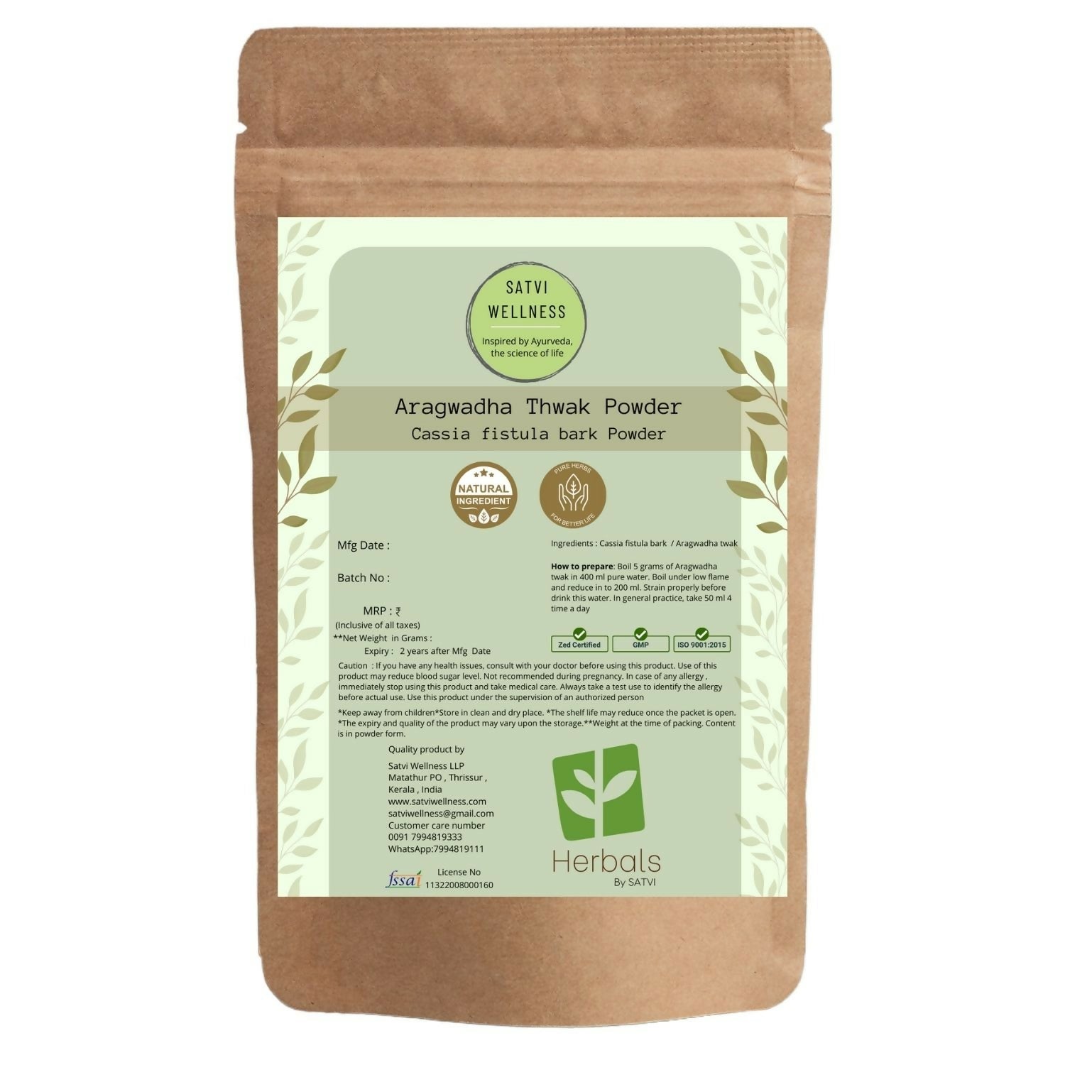 Satvi Wellness Aragwadha Bark Powder - Satvi Wellness