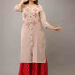 Kalini Women Cream-Coloured Embroidered High Slit Mirror Work Pure Cotton Kurti with Sharara | Swadesiicart