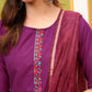 Vishudh Magenta Embroidered Kurta & Palazzos With Dupatta - Swadesiicart