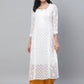 ADA Women White Chikankari Hand Embroidered Semi-Sheer Straight Kota Handloom Kurta | Swadesiicart
