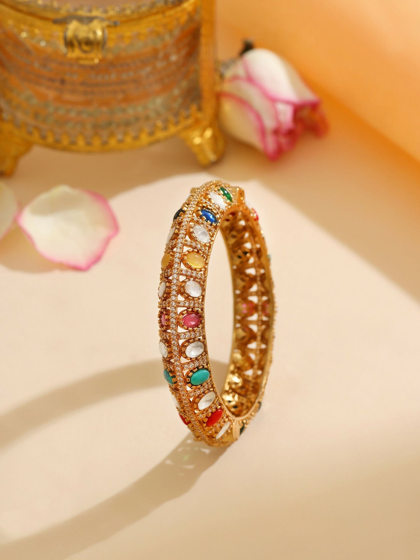 Ruby Raang 22k Gold Polished Multi Kundan Bracelet | Swadesiicart