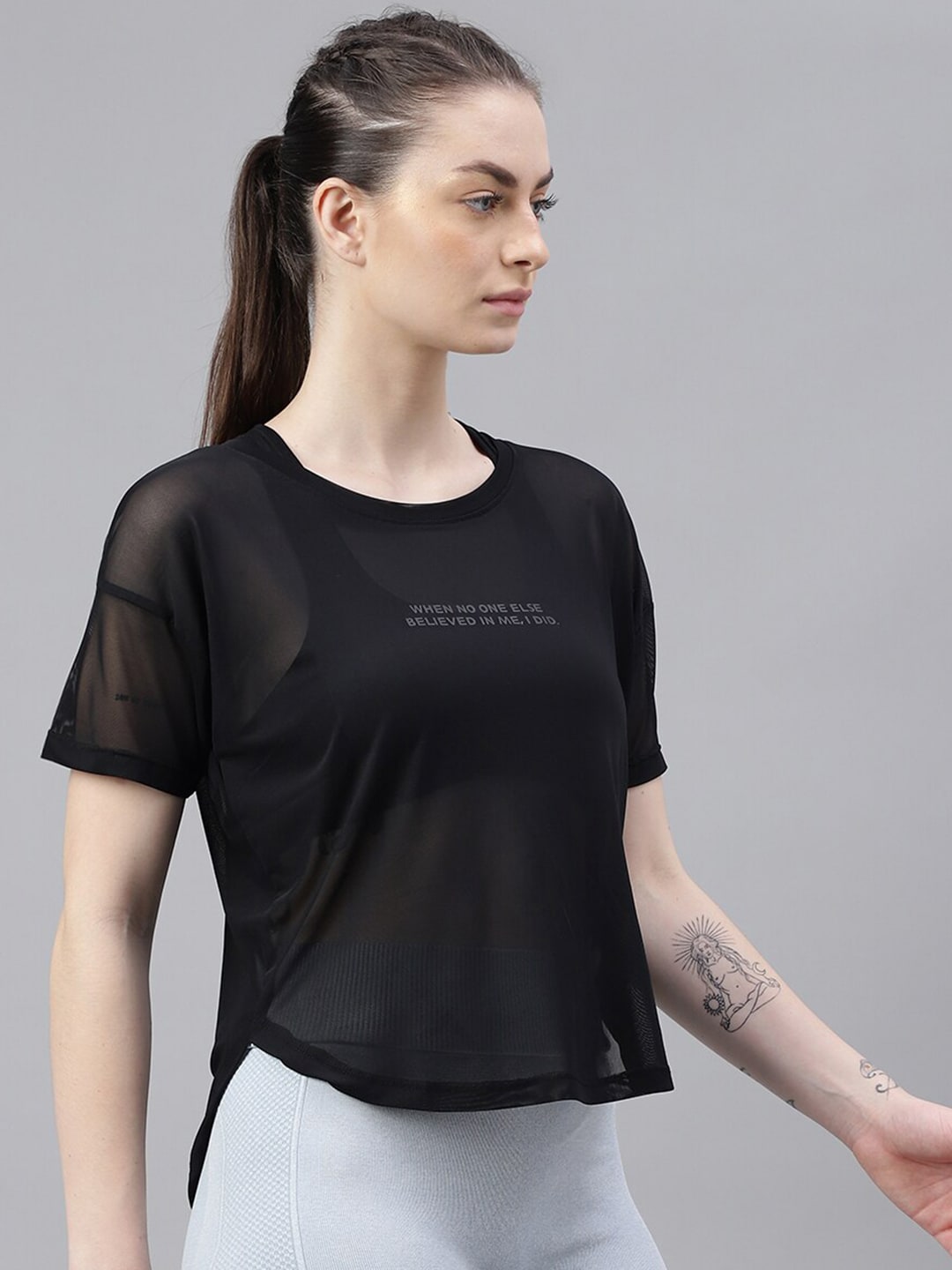 MKH Relaxed Fit Typography Printed Drop-Shoulder Sleeves Dri-FIT Sheer Training T-shirt - Swadesiicart