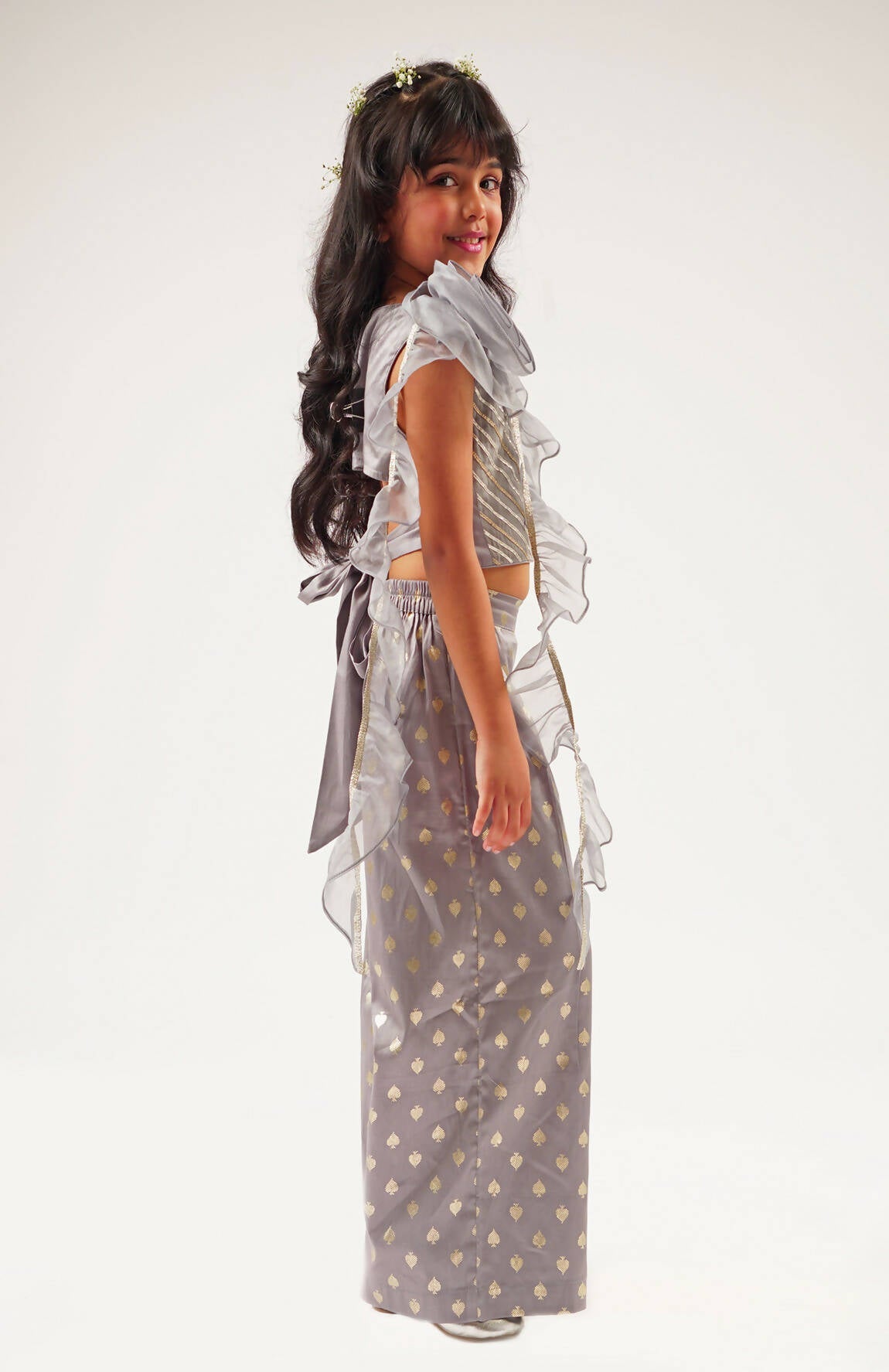 Lil Drama Mehfil Grey Co-Ordinate Set For Girls - Swadesiicart