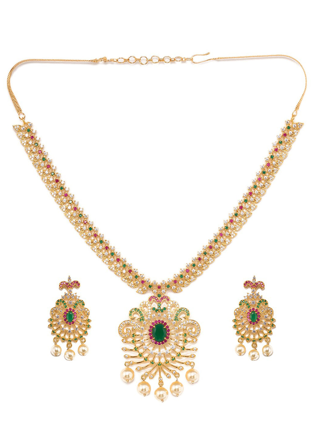 Saraf RS Jewellery Women Gold-Toned & Multi-Coloured CZ-Studded Handcrafted Jewellery Set - Swadesiicart