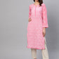 ADA Women Pink & White Chikankari Embroidered Straight Sustainable Handloom Kurta | Swadesiicart