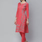 ADA Women Pink & Blue Chikankari Hand Embroidered Sustainable Handloom Kurta with Trousers | Swadesiicart
