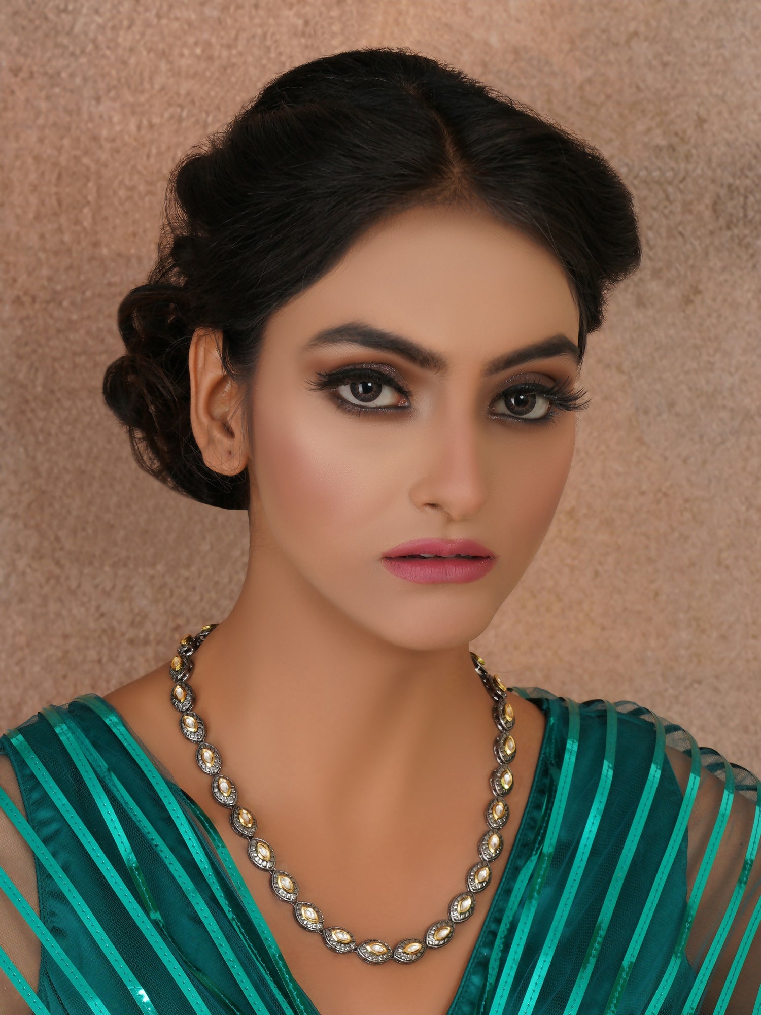 Dual Tone Kundan Neckpiece (silver) - Ruby Raang | Swadesiicart