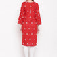 ADA Women Red & White Chikankari Hand Embroidered Straight Sustainable Kurta | Swadesiicart