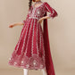 HERE&NOW Maroon & White Ethnic Motifs Embroidered Chikankari Kurta & Dupatta | Swadesiicart