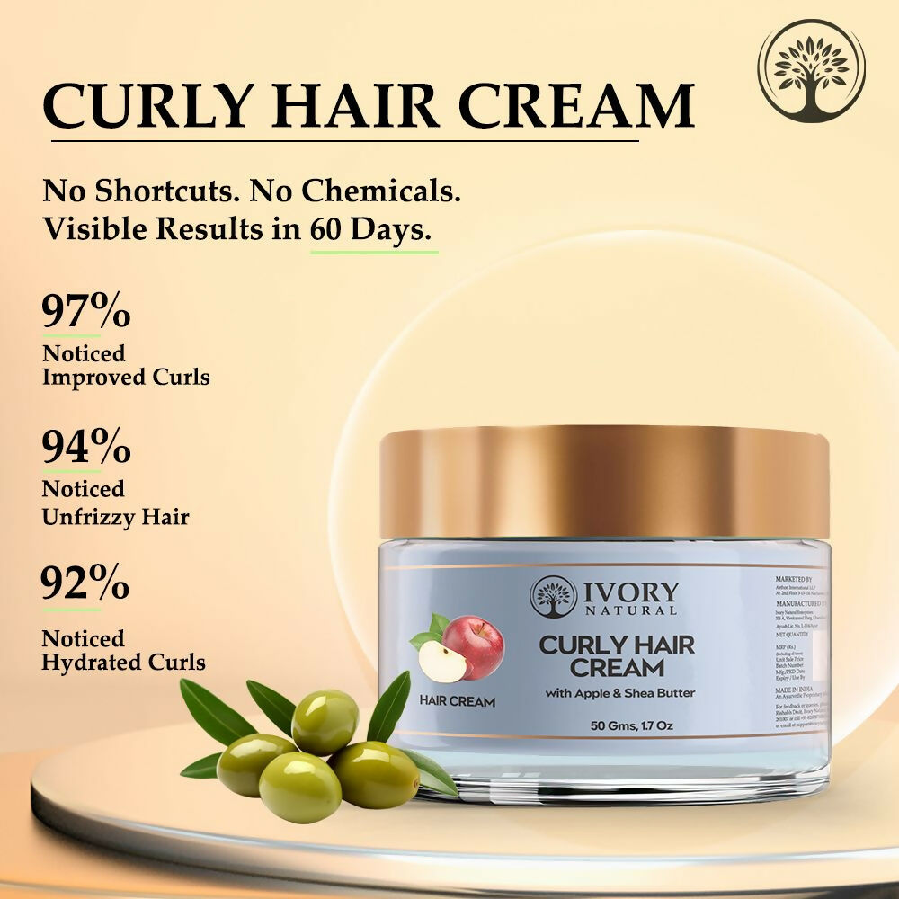 Ivory Natural Curly Hair Cream - Bouncy, Shiny, Humidity-Resistant Curls Hair | Swadesiicart