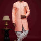 Raivat Ethnic Banarasi Jacquard Embroidery Semi Indo Western Sherwani In Pink Colour | Swadesiicart
