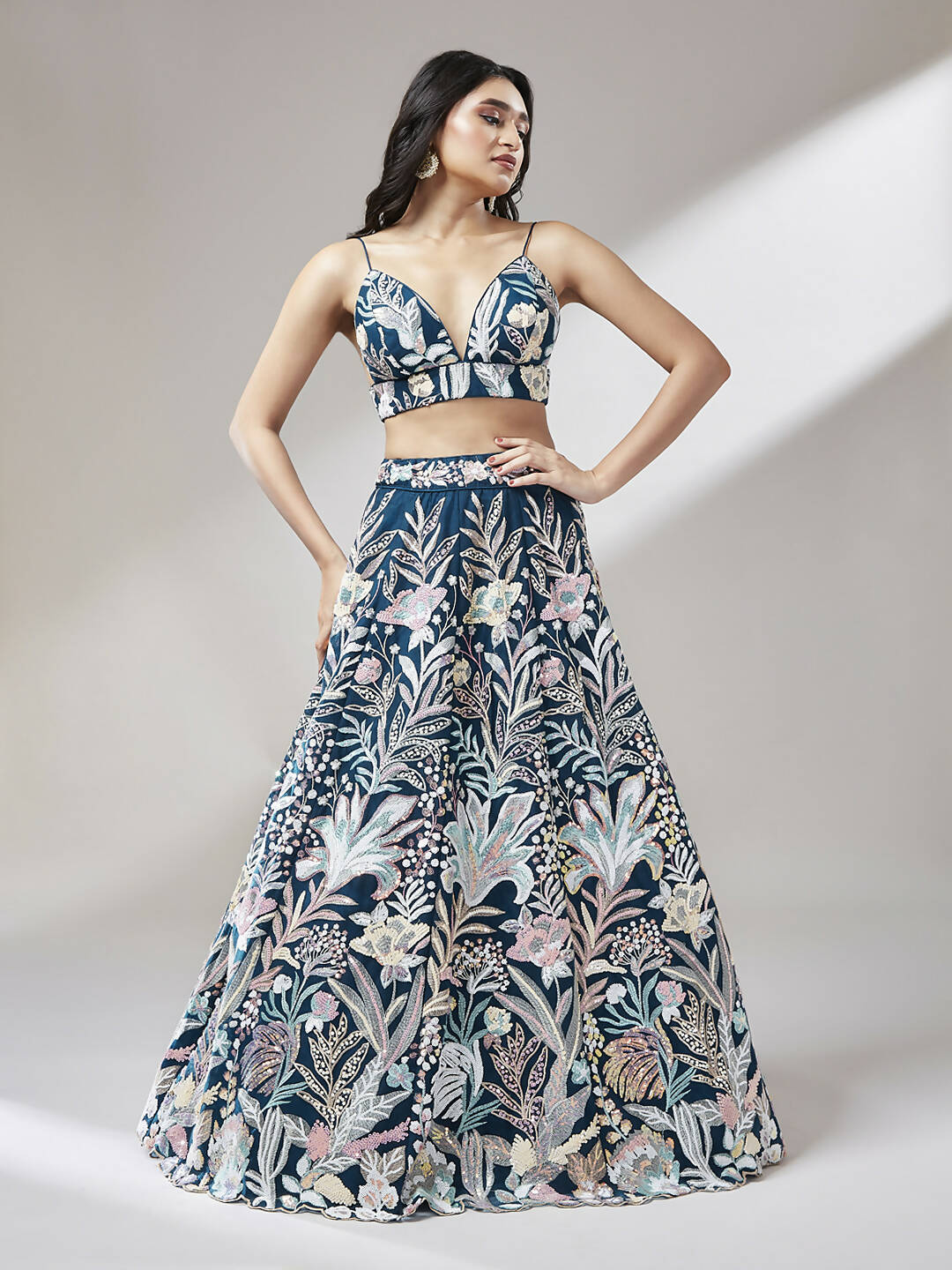 House of Panchhi Navy blue Net Sequinse Work Lehenga & Blouse with Dupatta | Swadesiicart