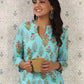 Ode by House of Pataudi Floral Printed Mandarin Collar Pure Cotton Kurta - Swadesiicart