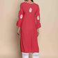 HOUSE OF KARI Floral Chikankari Embroidered Notched Round Neck Straight Kurta | Swadesiicart