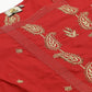 ADA Women Red & Beige Paisley Chikankari Embroidered Sustainable Handloom Kurta with Trousers | Swadesiicart